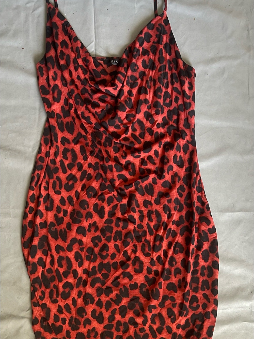 iris Red and Black Leopard Print Cowl Slip Dress